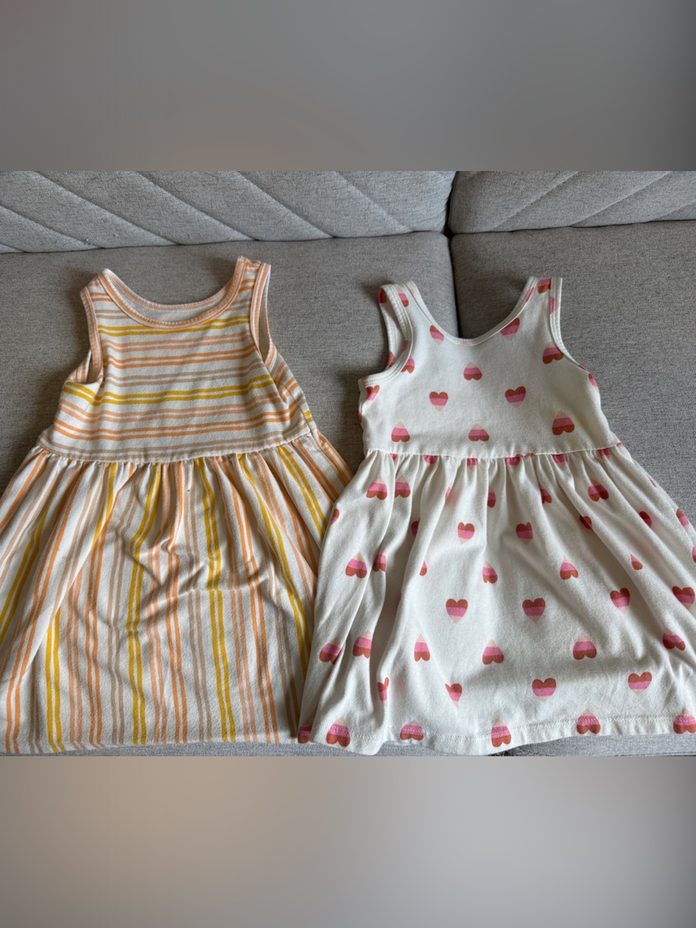 Pink Heart Print & Peach Stripe Sleeveless Cotton Dress Set - Cat & Jack 2T